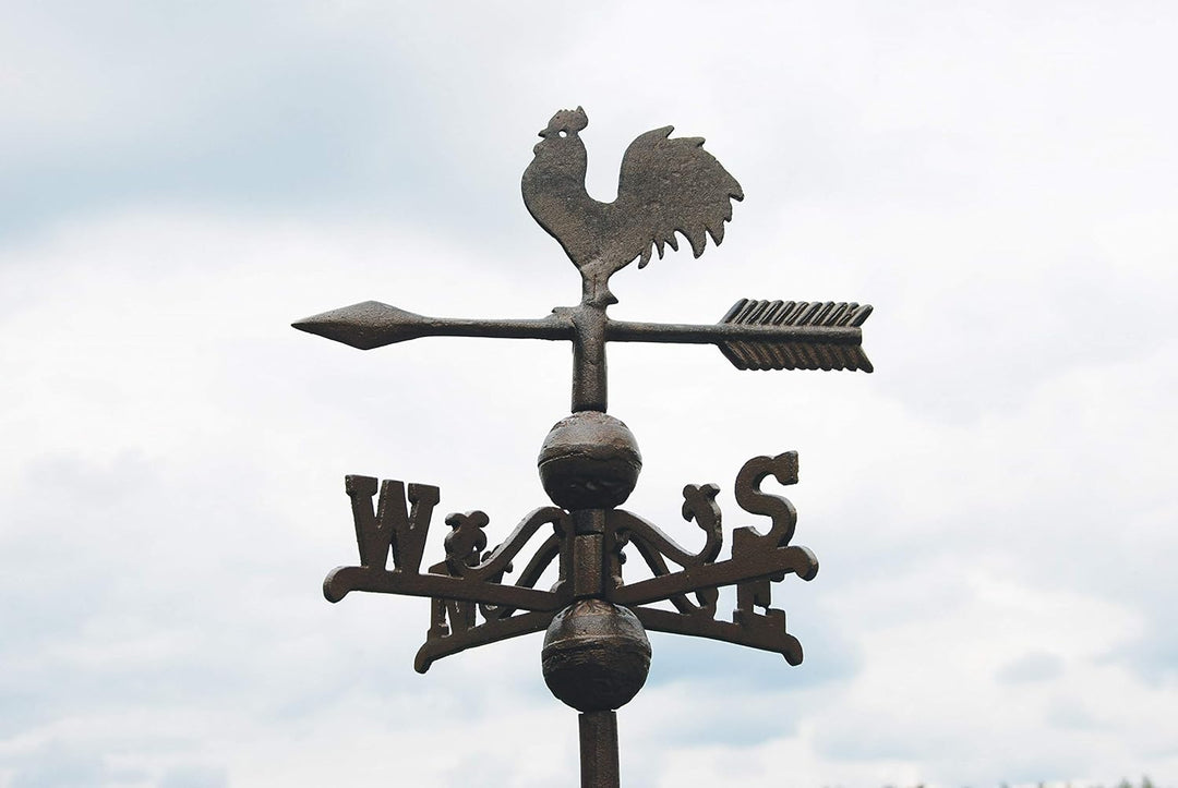 Esschert Design Wetterhahn, Wetterfahne im Antik Stil mit Standplatten aus Gusseisen, ca. 36 cm x 36