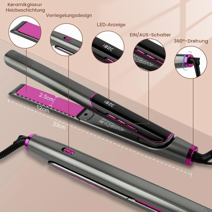 LOPHE Glätteisen, 2 in 1 Haarglätter Locken und Glätten, Glatteiseisen Hair Straightener, Anti-Frizz