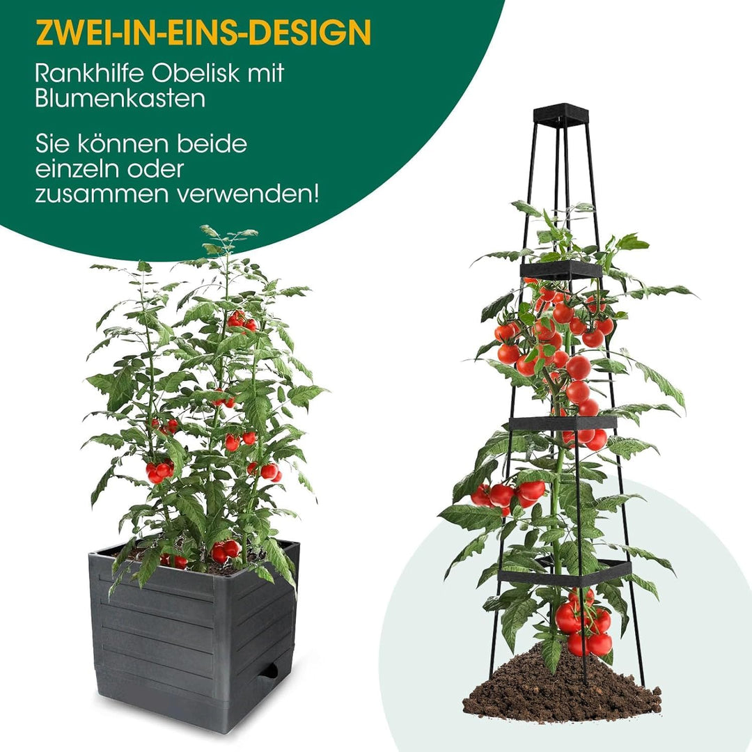 MYMULIKE Tomaten Rankhilfe, 2 Stück Rankhilfe Obelisk mit Blumenkasten 150CM, Tomaten Rankhilfe mit