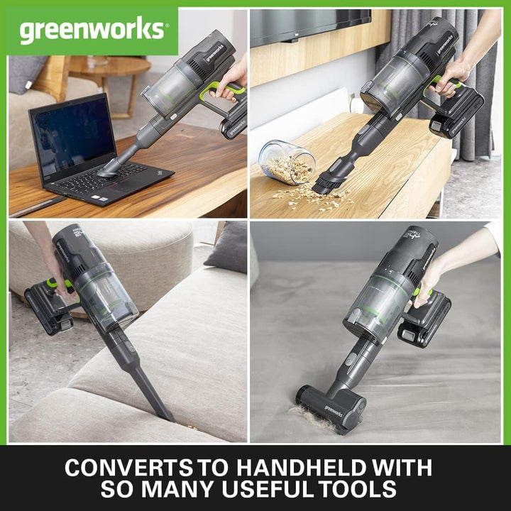 Greenworks Kabelloser Staubsauger, hohe Saugleistung, Hepa-Filter, Tierhaaraufsatz, 3 Leistungsstufe
