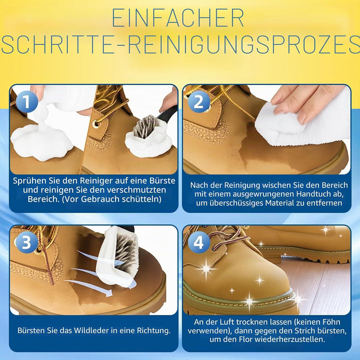Wildleder Reiniger 200ml mit Bürste, Professioneller Nubuk Schuhreiniger, Sanfter Fleckenentferner f