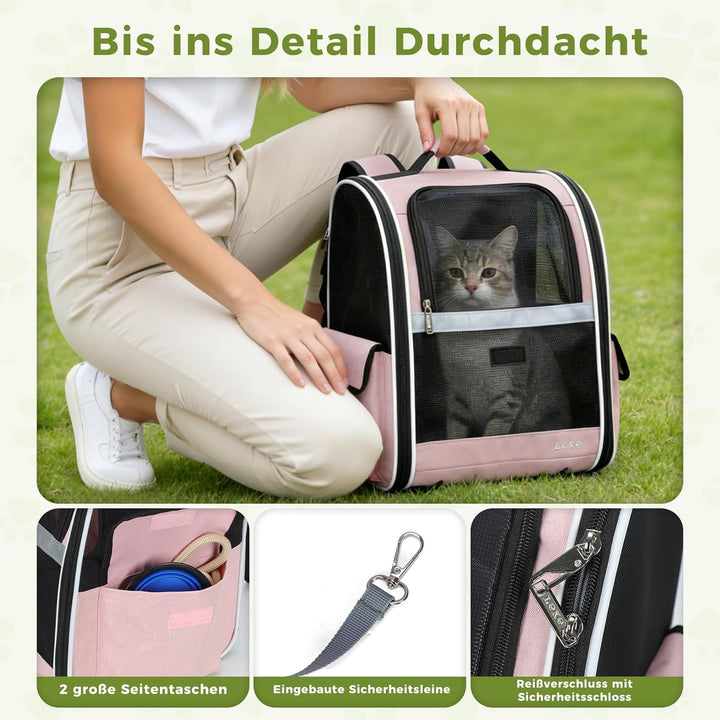 Lekesky Katzen Rucksack Hunderucksack für Mittel/Kleine Haustiere(2-8KG), KatzenRucksack mit Netzfen