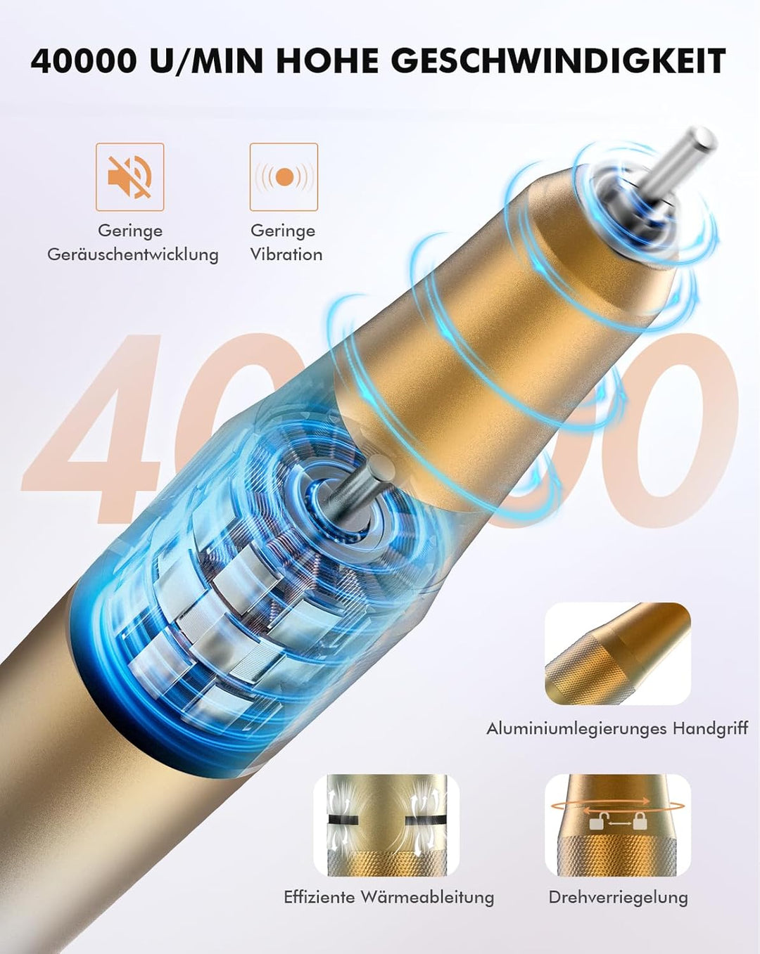 Nagelfräser 40.000 U/min Profi. Tragbar Fräser Nägel Elektrische Nagelfeile Wiederaufladbare Fräser