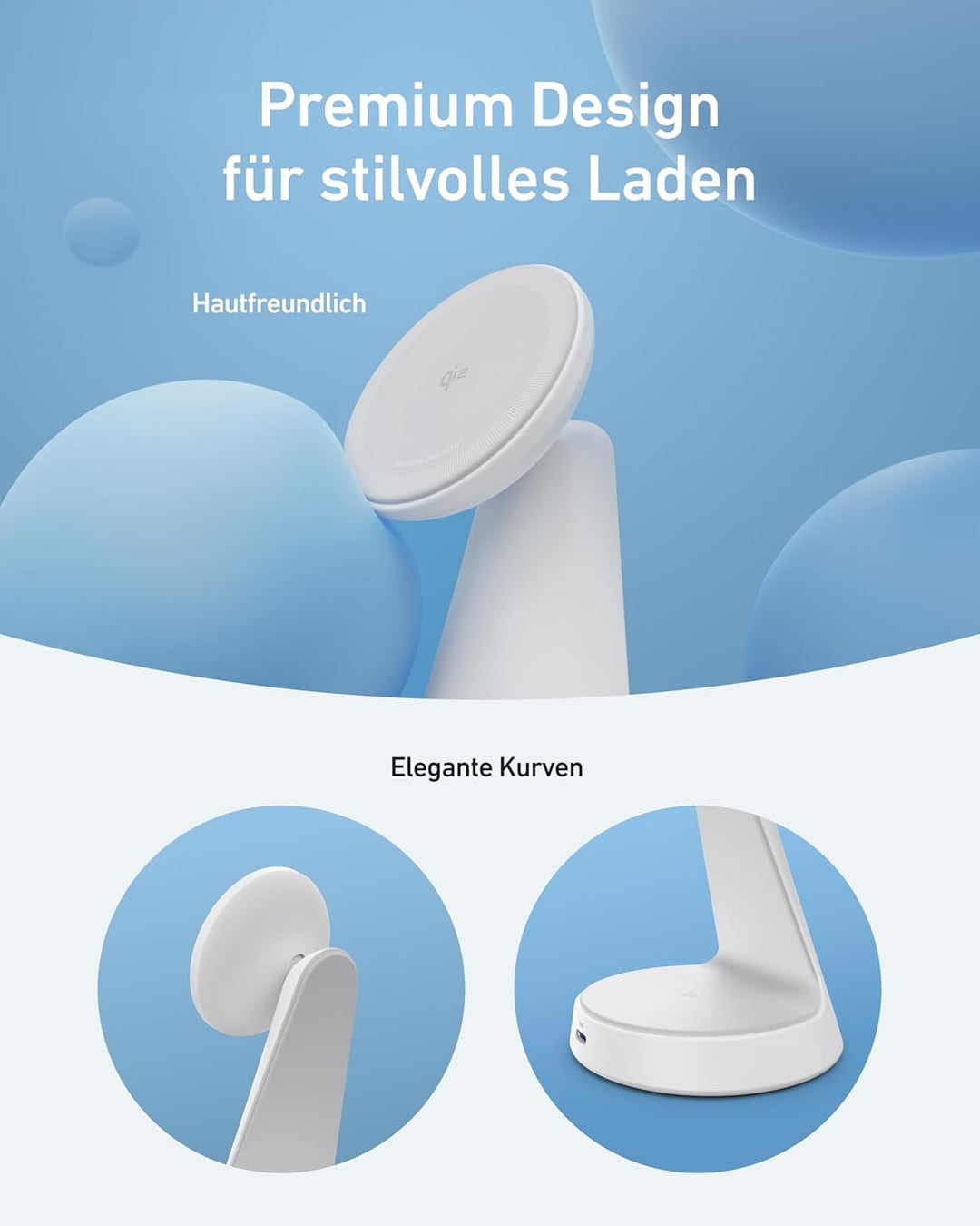 Anker MagGo MagSafe kompatibles 2-in-1 Ladegerät, Qi2 Zertifiziert 15W Schnellladegerät Ständer, Ein