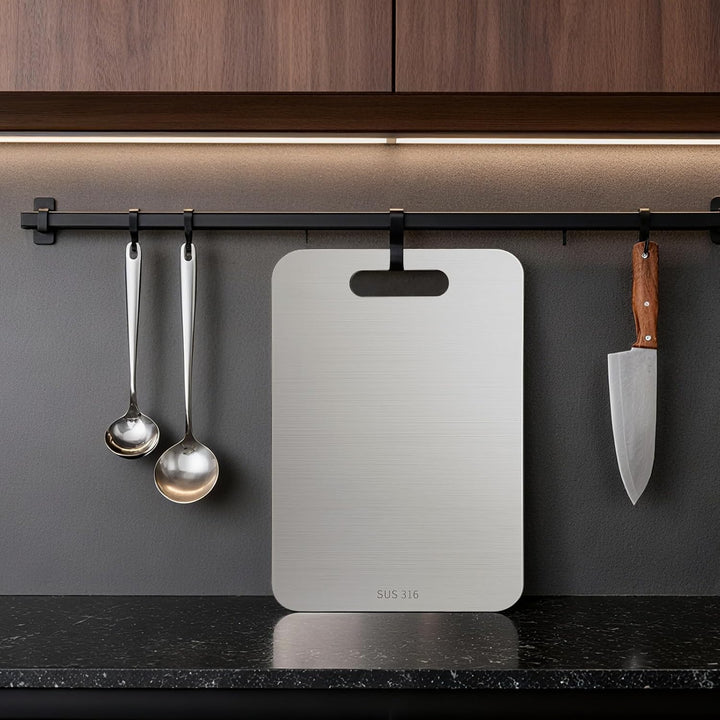 Titan Schneidebrett Set 3 Stück - S316 Edelstahl Schneidebrett, Titanium Cutting Board, Doppelseitig