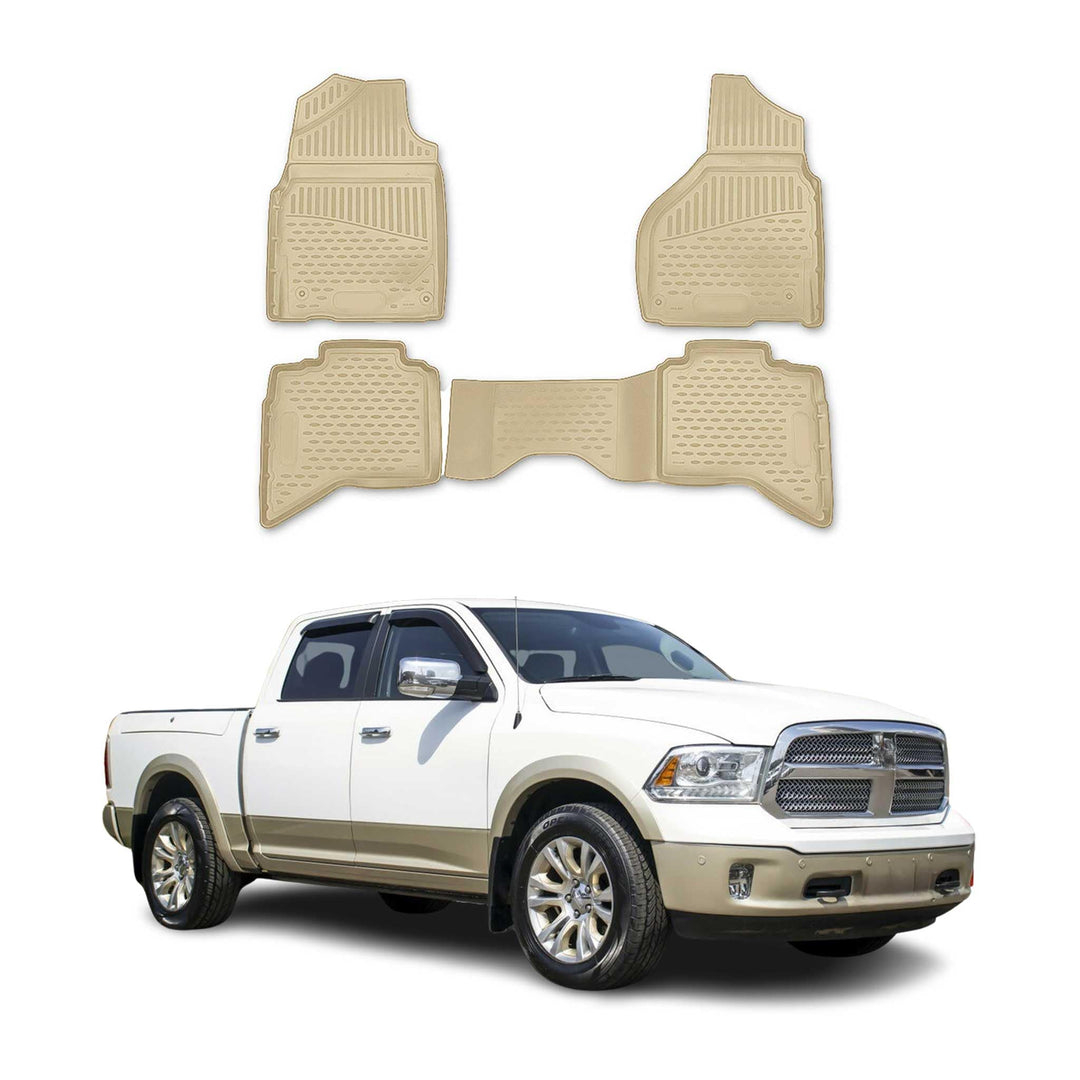 OMAC Gummimatten Fussmatten kompatibel mit Dodge RAM 1500 2500 3500 2012-2018 Quad Cab Beige Fussmat