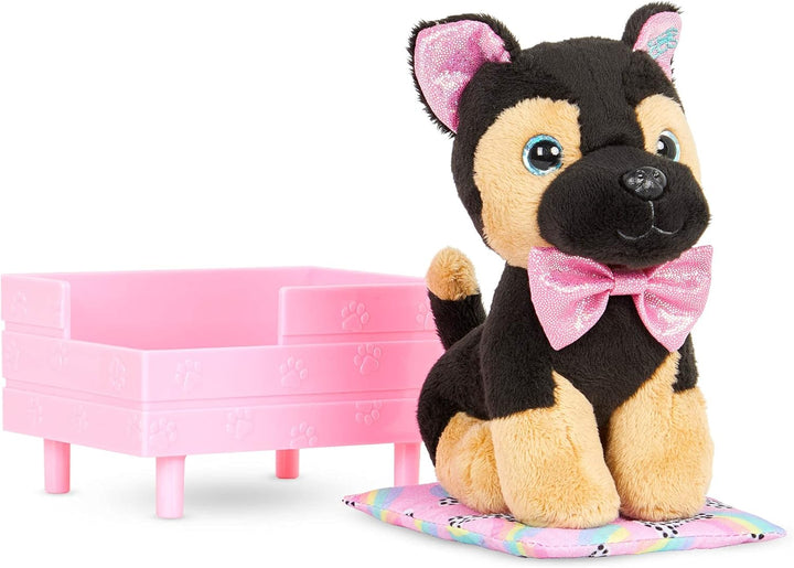 Glitter Girls - Jax - 15 cm Plüschwelpe zum Anfassen - Deutscher Schäferhund Puppe - Hundebett & Dec