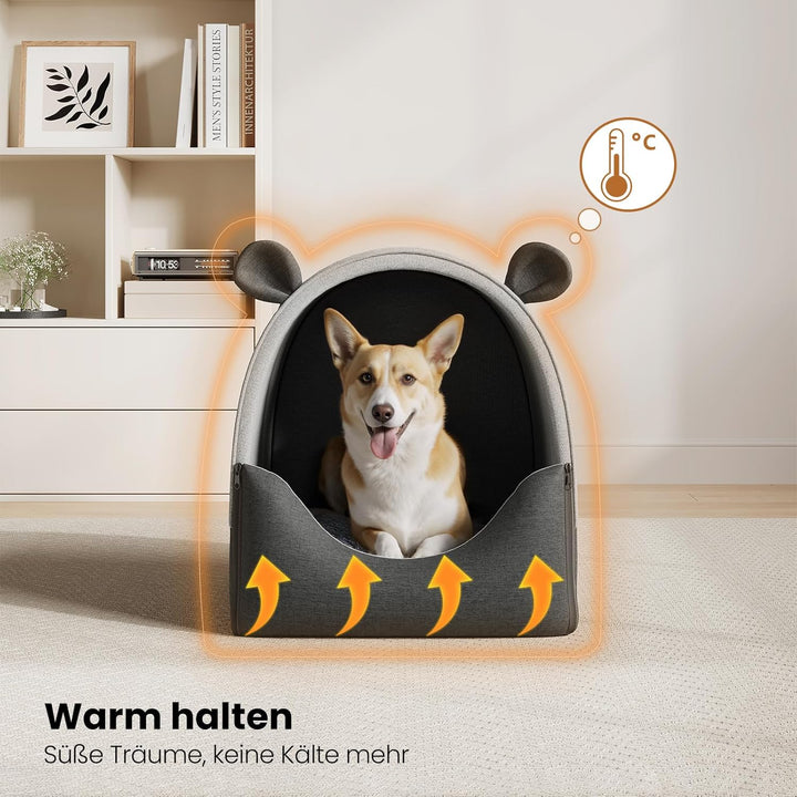 EUGAD Hundehöhle Kleine Hunde, 2-in-1 Hundehütte Indoor, Faltbar Warm Hundehütten,Hundekörbchen mit