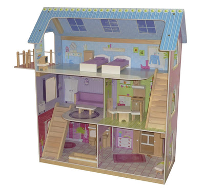 roba Puppenhaus, Puppenvilla inkl. 16 Puppenmöbel, Mädchen-Spielzeug liebevoll bedruckt Pastell, Pas
