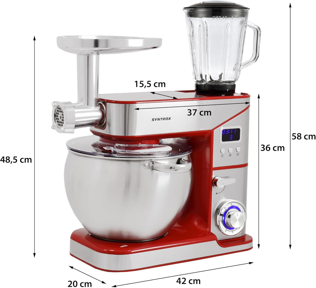 Syntrox Germany Lyon Edelstahl 10 Liter Küchenmaschine & Fleischwolf - Rot, Rot