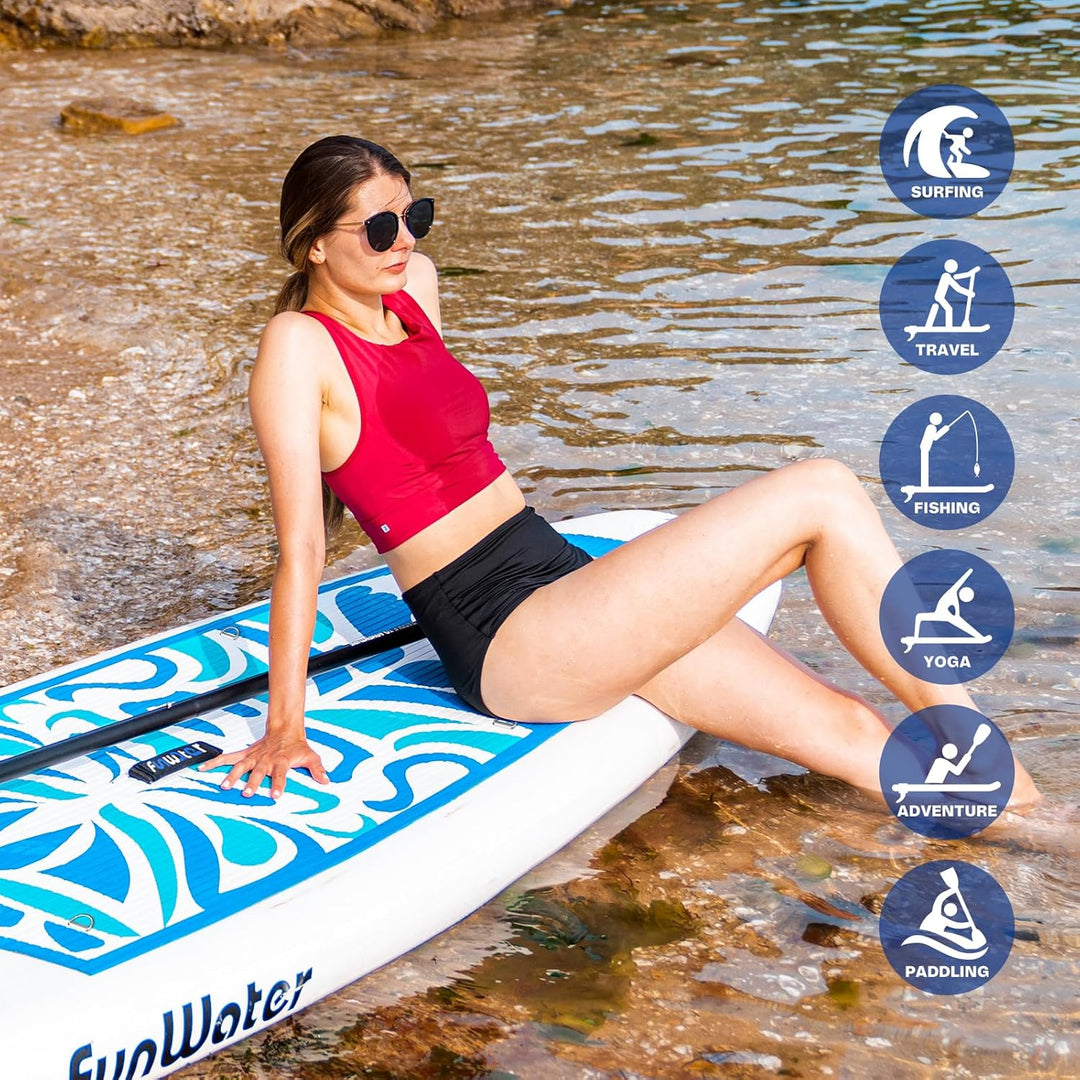 FunWater Aufblasbares Stand Up Paddle Board Multifunktionale Paddelboards mit Flossen, Knochleine, S