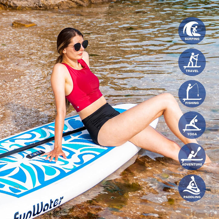 FunWater Aufblasbares Stand Up Paddle Board Multifunktionale Paddelboards mit Flossen, Knochleine, S