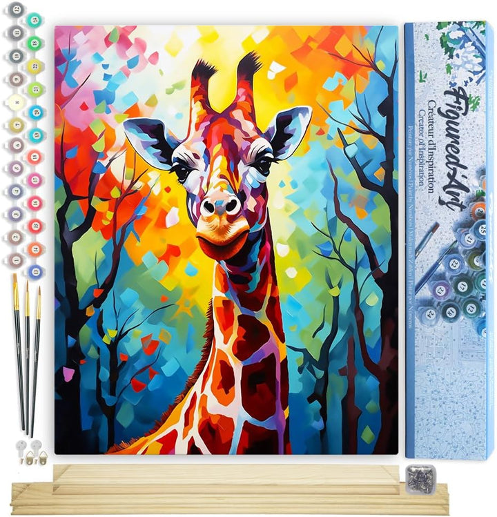 Figured'Art Malen Nach Zahlen Erwachsene Mit Rahmen Giraffe Farbenfroh Abstrakt - Paint by Numbers B