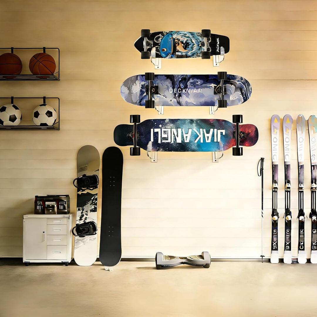 BiJun Skateboard- und Snowboard-Wandhalterung - Acryl, Horizontale Halterung, Aufbewahrung, Aufhänge