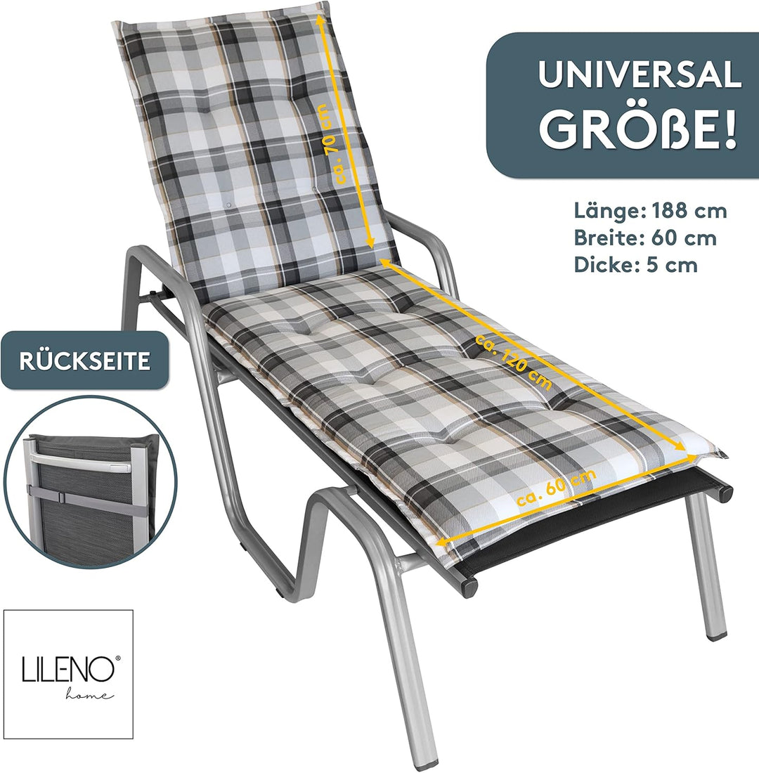LILENO HOME Sonnenliege Auflage als [1er Set - Rollliege] in Karo Grau - Gartenliegen Auflage perfek