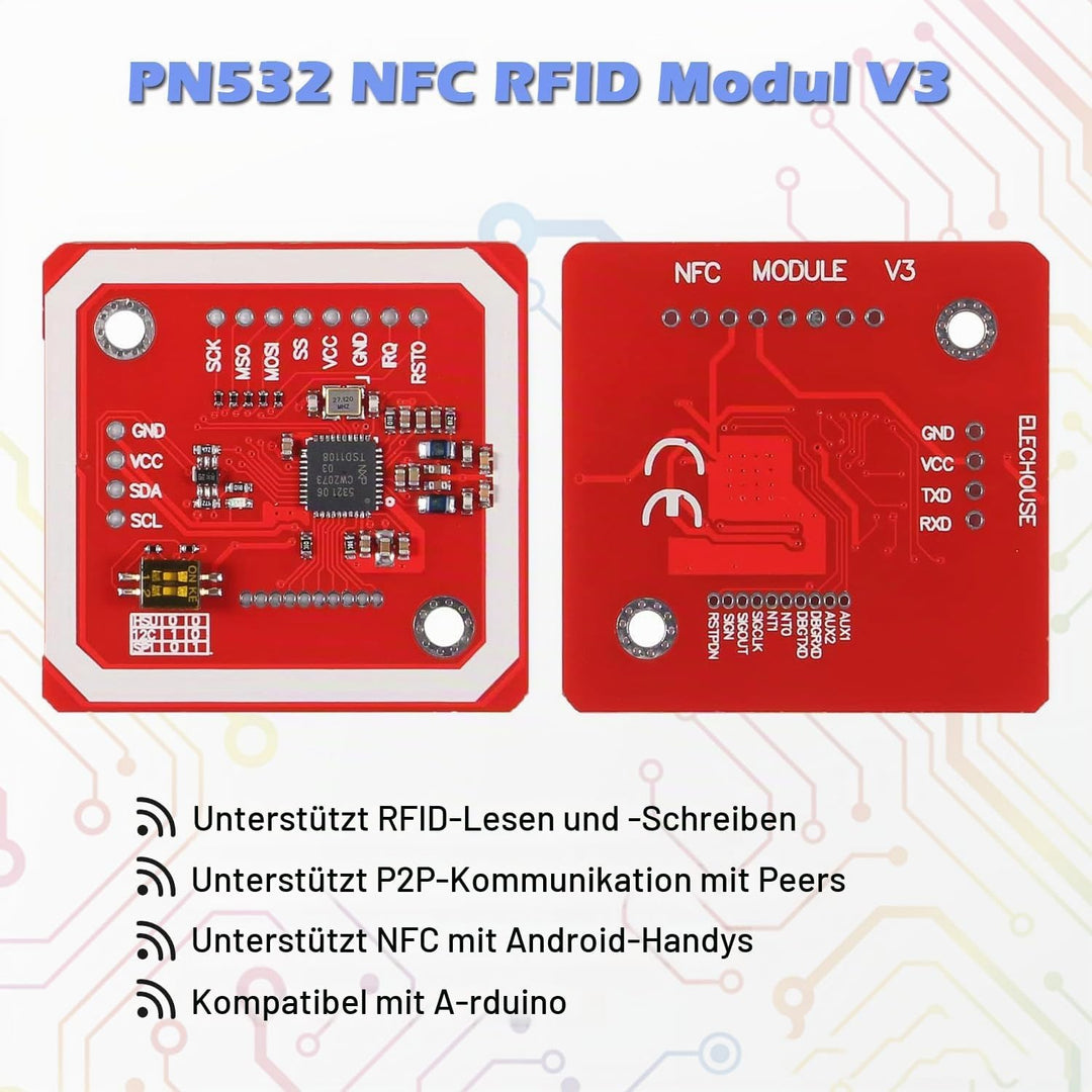 ALMOCN PN532 NFC NXP RFID-Modul V3 Kit Nahfeldkommunikationslesermodul-Kit I2C SPI HSU mit S50 weiss