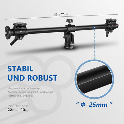 NEEWER 76cm Horizontalstativ Mittelachse mit 3/8"Schraube,Aluminiumlegierung 360° drehbar 180°Vertik