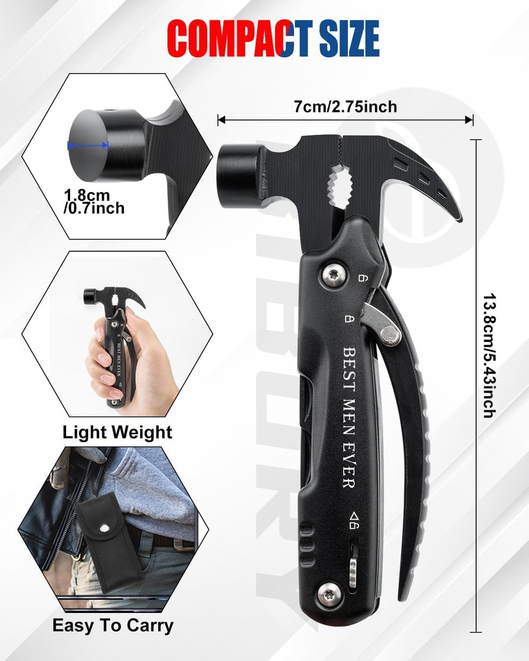 BIBURY Multitool Hammer für Manner, 12 in 1 Tools Ideengeschenk für Männer Papa Ehemann, Outdoor Cam