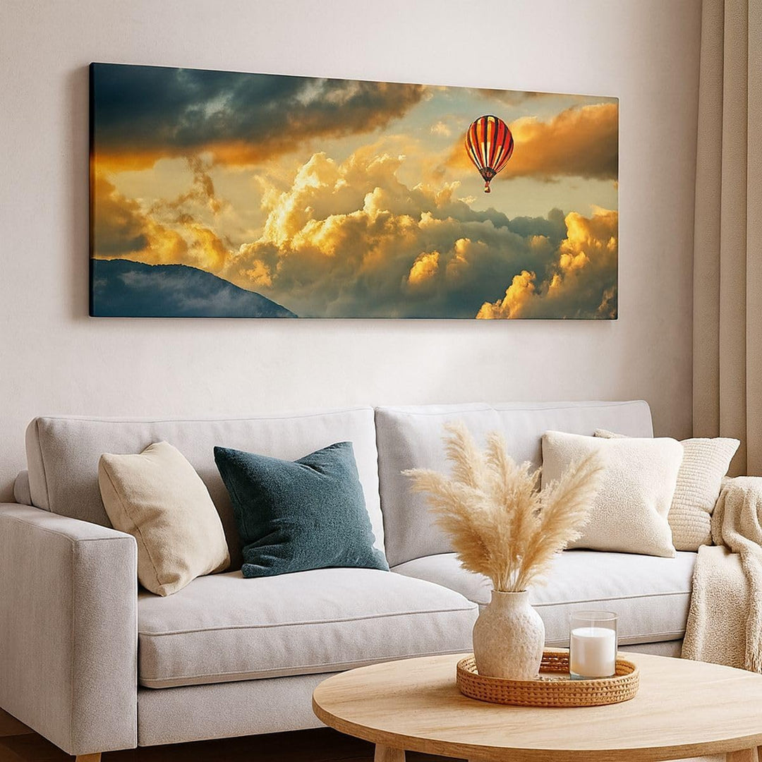 Panorama Bilder auf Leinwand Wolken Ballon Flug Leinwandbild 90x30cm Wandbilder Dekoration Wohnzimme
