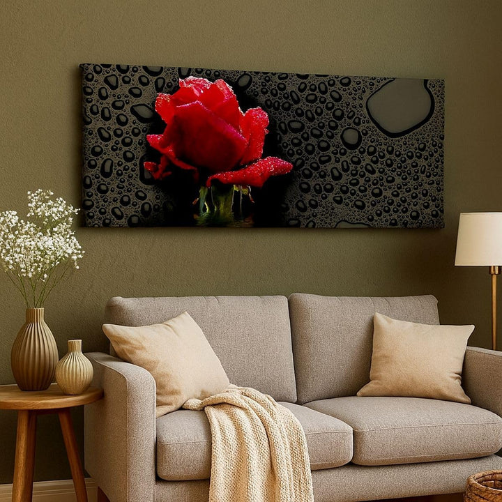 Panorama Bilder auf Leinwand 100x40cm Leinwandbild Blume rote rose wasser tau Gross Wanddeko Bild Sc