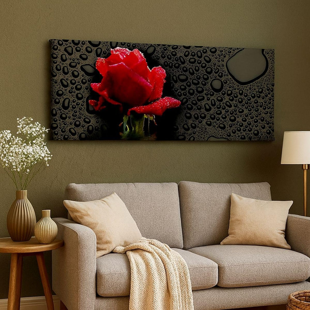 Panorama Bilder auf Leinwand Blume rote rose wasser tau Leinwandbild 90x30cm Wandbilder Dekoration W