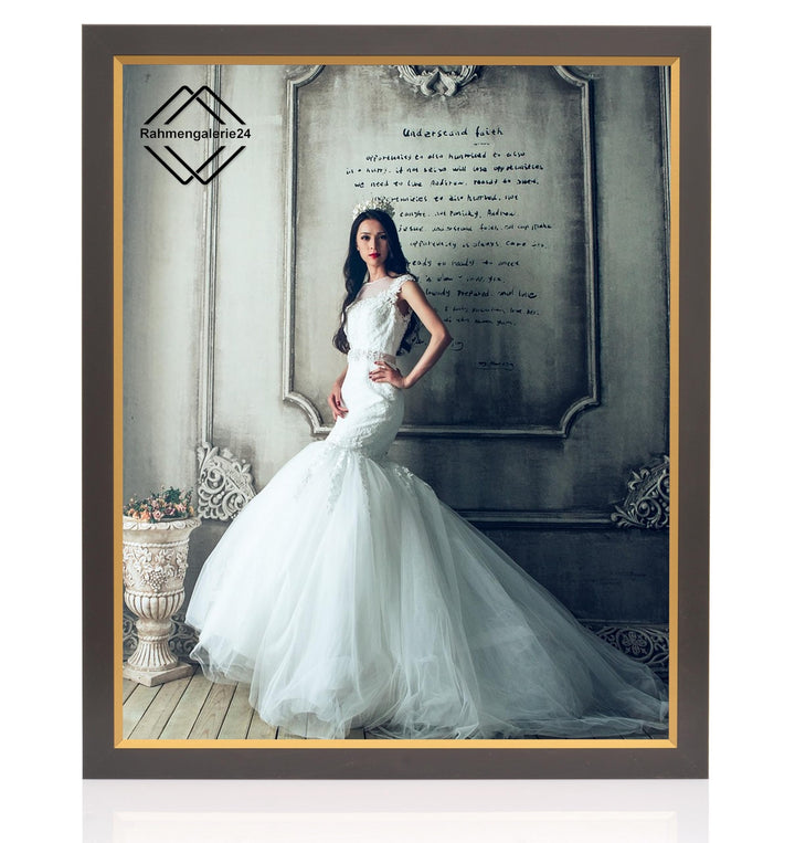 rahmengalerie24 Bilderrahmen 61x91,5 cm New Elegance (POSTERFORMAT) Rahmen schwarz Gold Holz Acrylgl