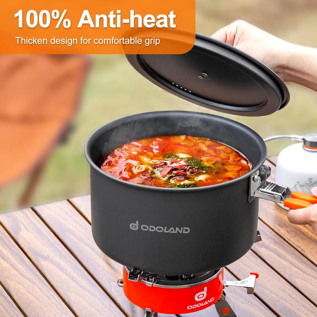 Odoland Camping Kochgeschirr Set mit Camping Topf, Camping Bratpfanne, Camping Kochset für Camping O