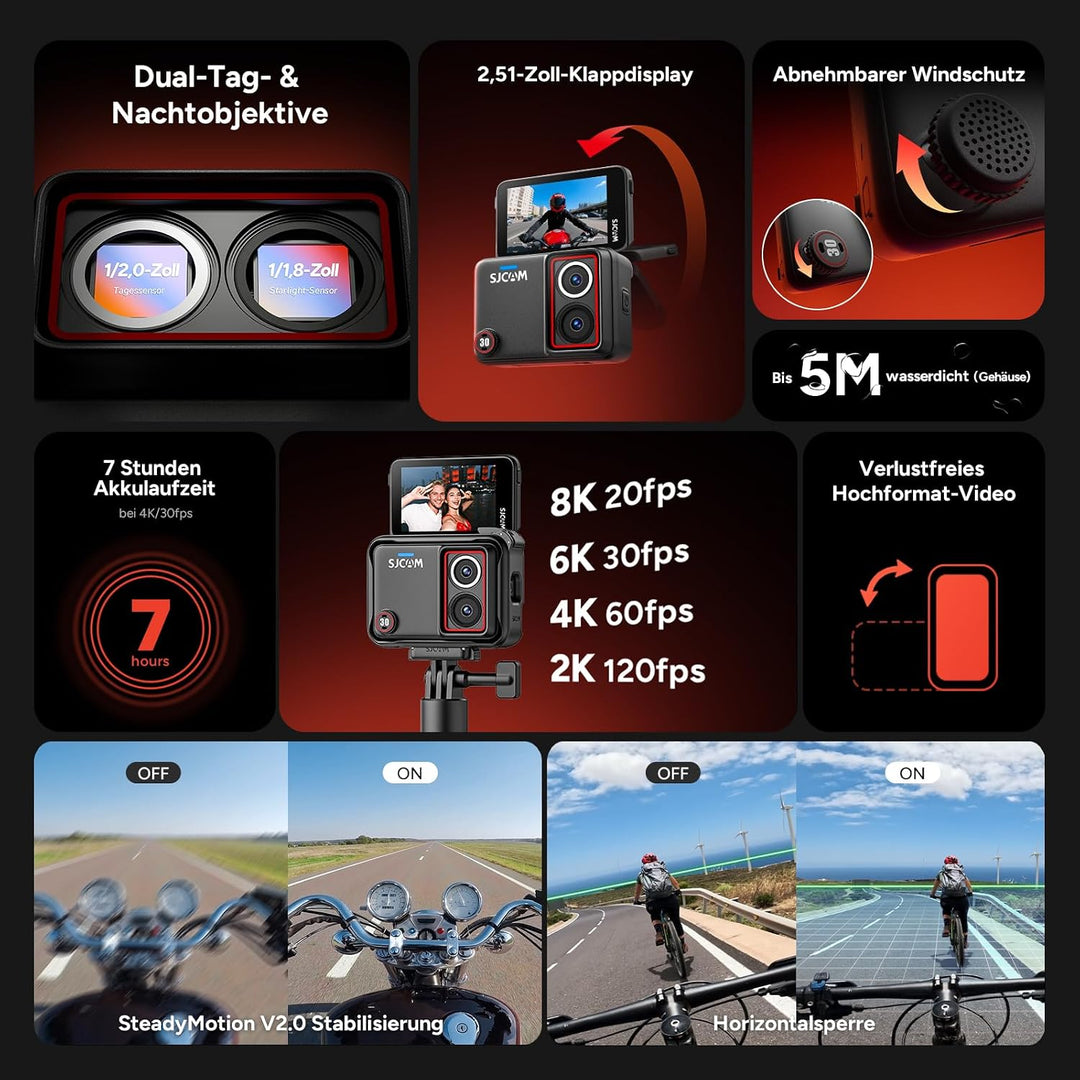 SJCAM SJ30 6K/5K Action Cam(64GB) mit Wireless Mikro Unterwasserkamera Wasserdicht Combo(64GB), Wass
