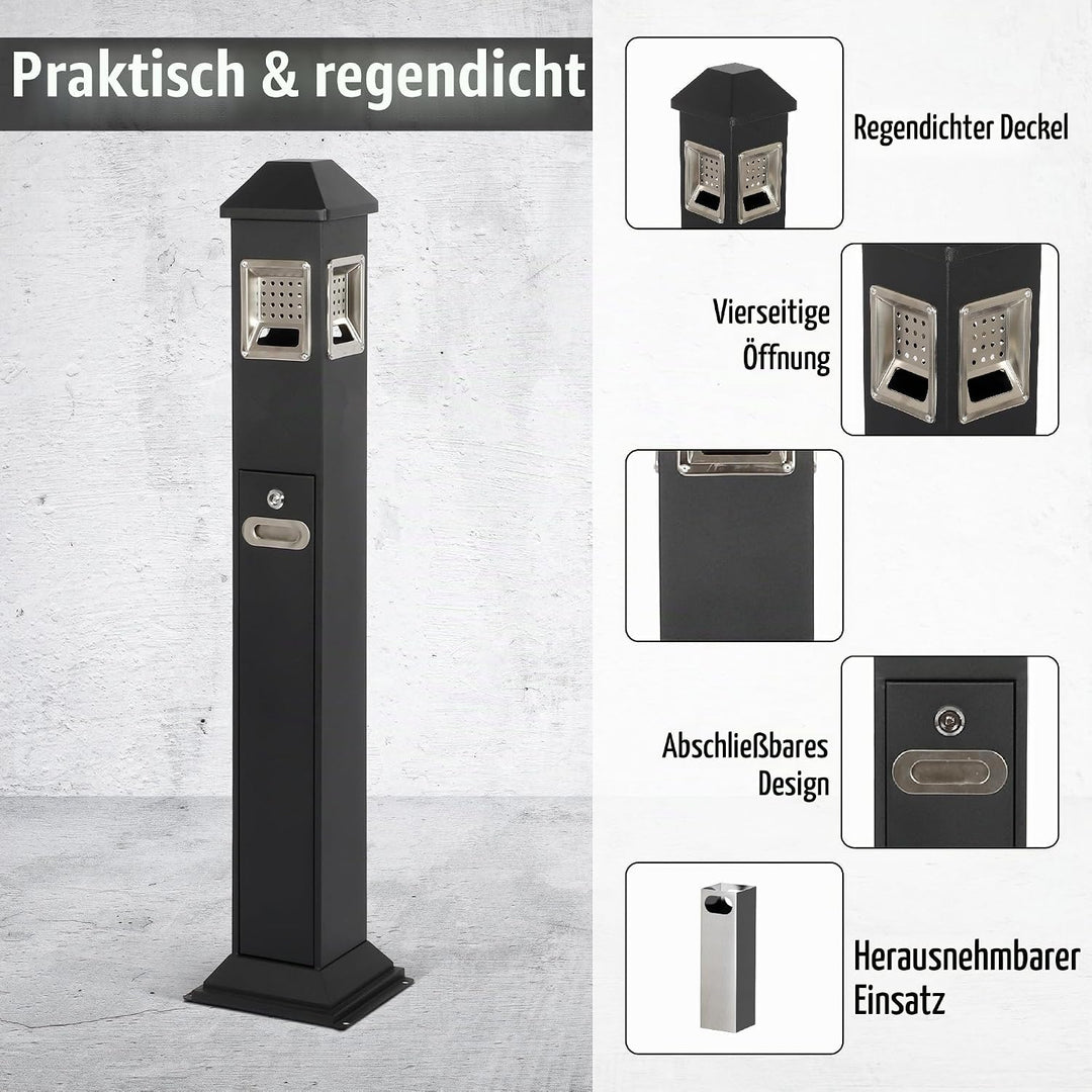 1,2 m freistehender Papierkorb mit 4 Körben, wasserdicht Mülleimer Büro aus Edelstahl mit Schlüssel,