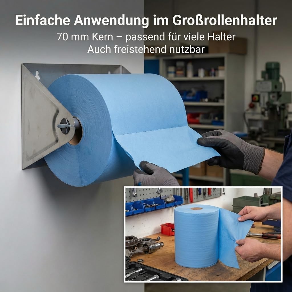 Putztuchrolle saugstark | 2-lagig | 1.000 Blatt | 36,5 x 35 cm | Für Werkstatt, Industrie und Handel