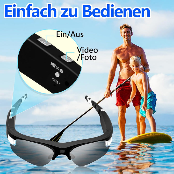Action Cam, 1080P HD Brille mit Kamera, One-Touch & Polarisierte Linse Brille Kamera mit 160 Minuten