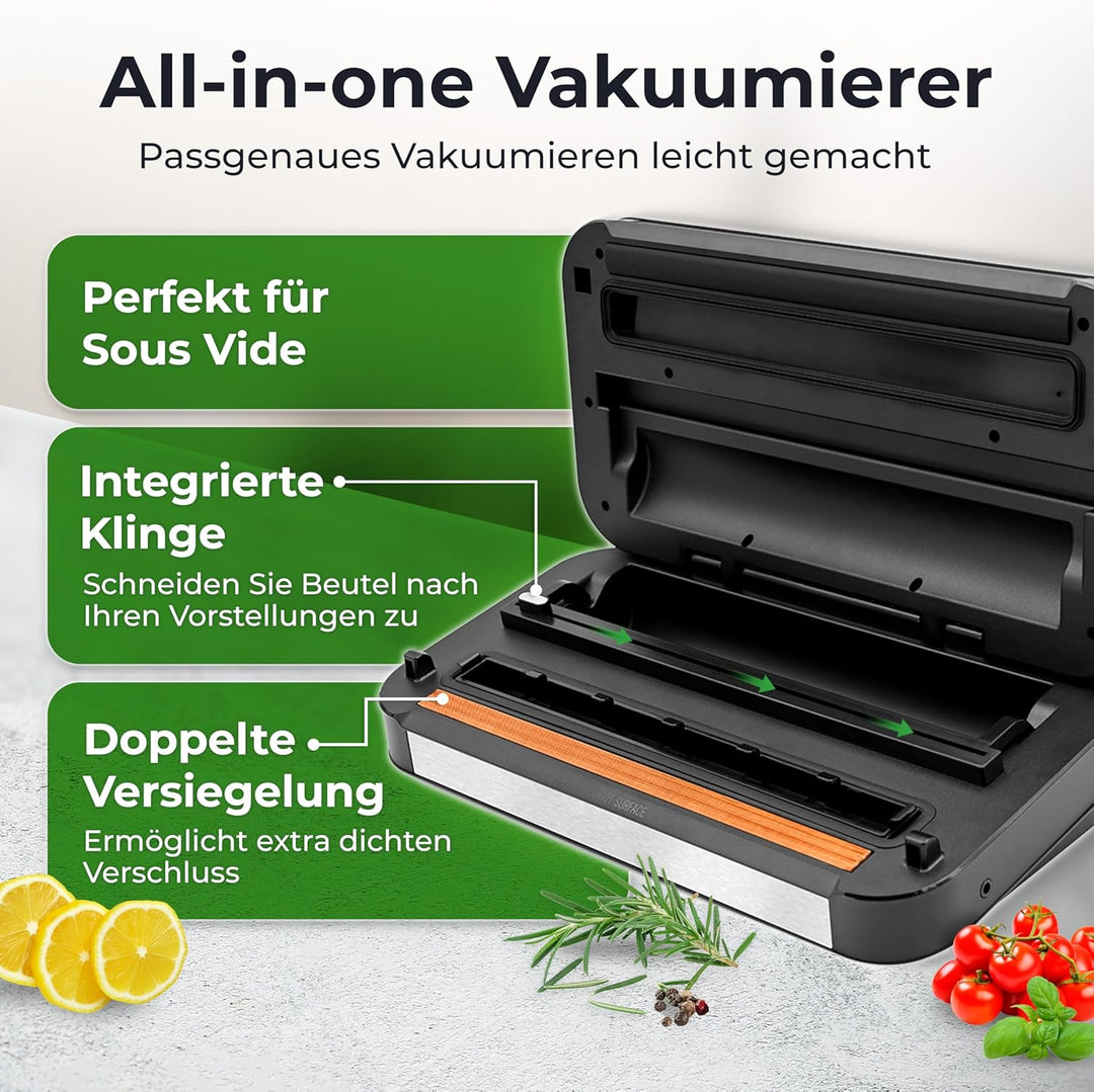 KLAMER Vakuumierer Pro 125 – Vakuumiergerät mit doppelter Versiegelung, 10 Modi für trockene & feuch