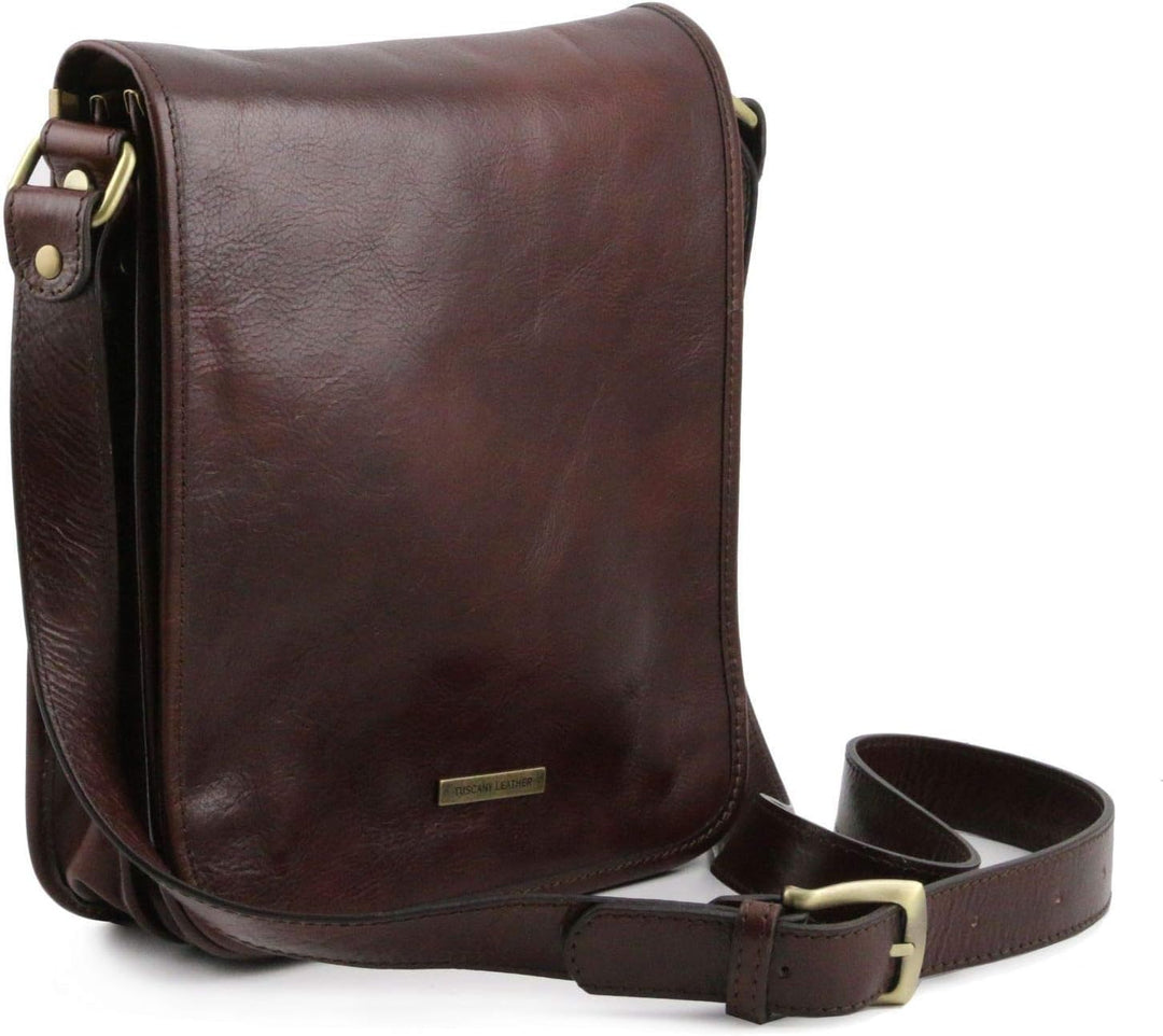 Tuscany Leather TL Messenger Umhängetasche aus Leder mit zwei Fächer Braun, Braun