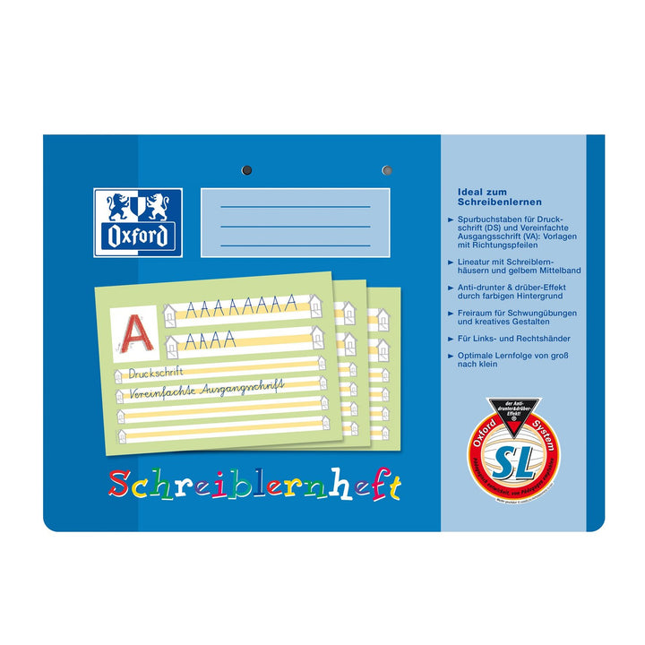 Oxford Schreiblernheft, A4 quer, Lineatur SL, 16 Blatt, 10 Stück Lineatur SL + farbiges Mittelband S