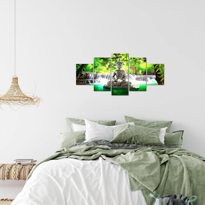 Runa Art Wandbilder Buddha Wasserfall 5 Teilig Bild auf Vlies Leinwand Deko Wohnzimmer Schlafzimmer