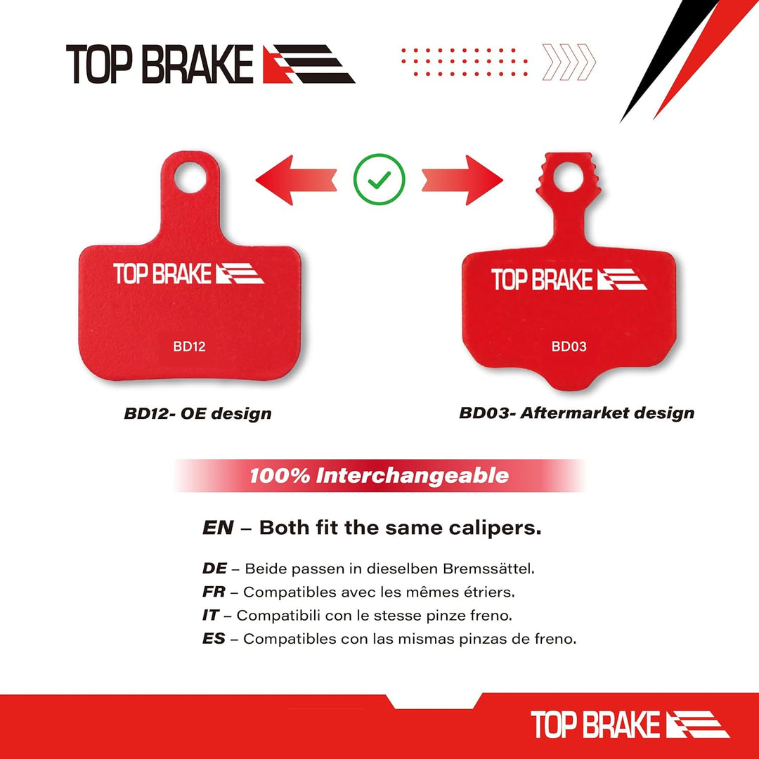Top Brake BD12-E+ Bremsbeläge für SRAM Level Ultimate/Red/AXS Force Road und XC MTB-Bremsensatz