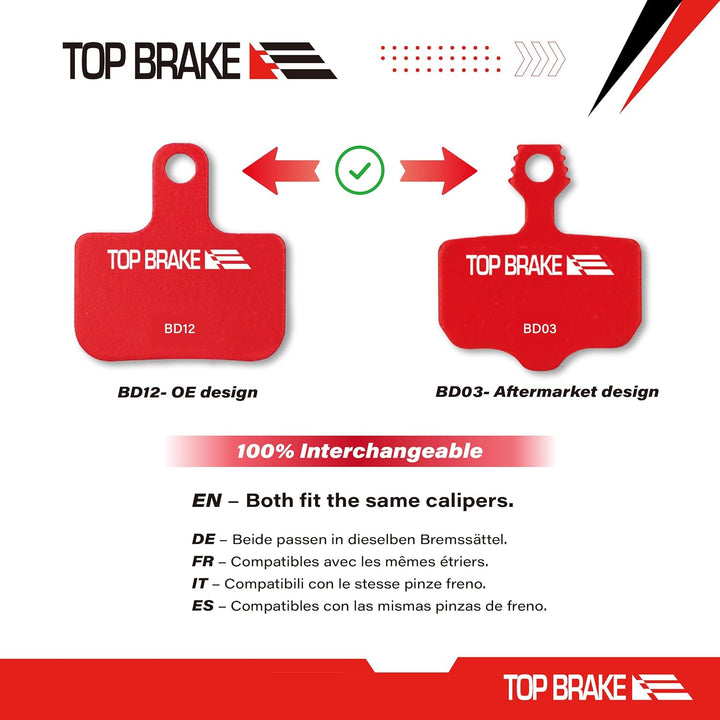 Top Brake BD12-E+ Bremsbeläge für SRAM Level Ultimate/Red/AXS Force Road und XC MTB-Bremsensatz