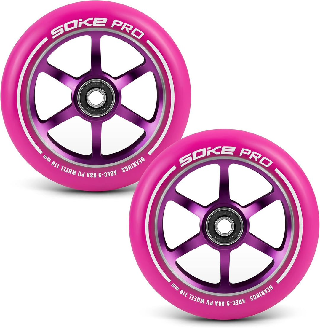 SOKE Rollerräder Set 2 Stück Durchmesser 110 mm Achse 8 mm Kugellager ABEC 9 Härte 88A Aluminium und