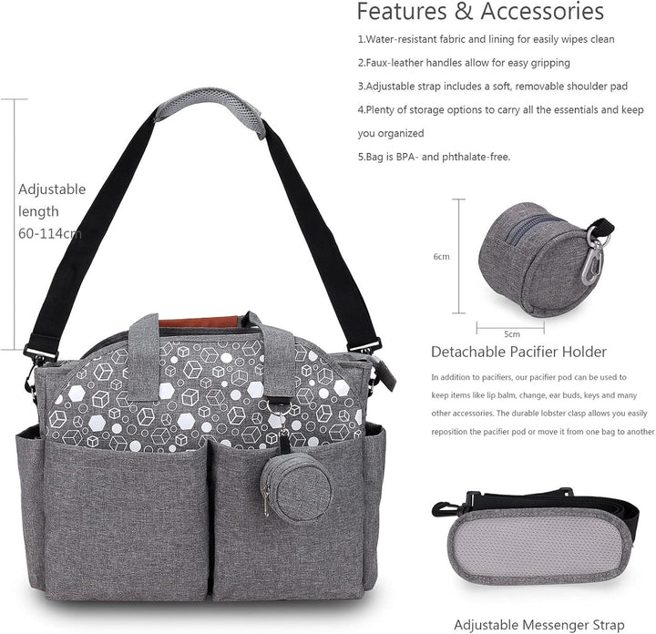 Wickeltasche Multi Pockets Grau Tragbare Windel Tote Caddy Organizer, Reissverschluss Large Size mit