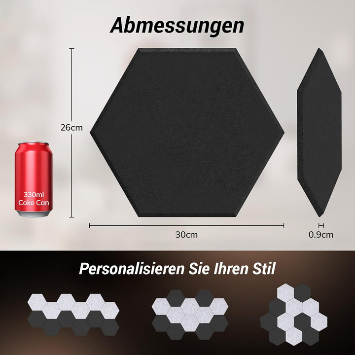 TONOR Schallschutzplatten, Wandpaneele für Akustische Behandlung und Wanddekoration, 6 St.Grau + 6 S