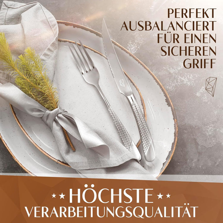 Glavory Aurora - Besteck Set Silber gestanzt - Besteck für 6 Personen 30teilig - rostfreier 18/8 Ede