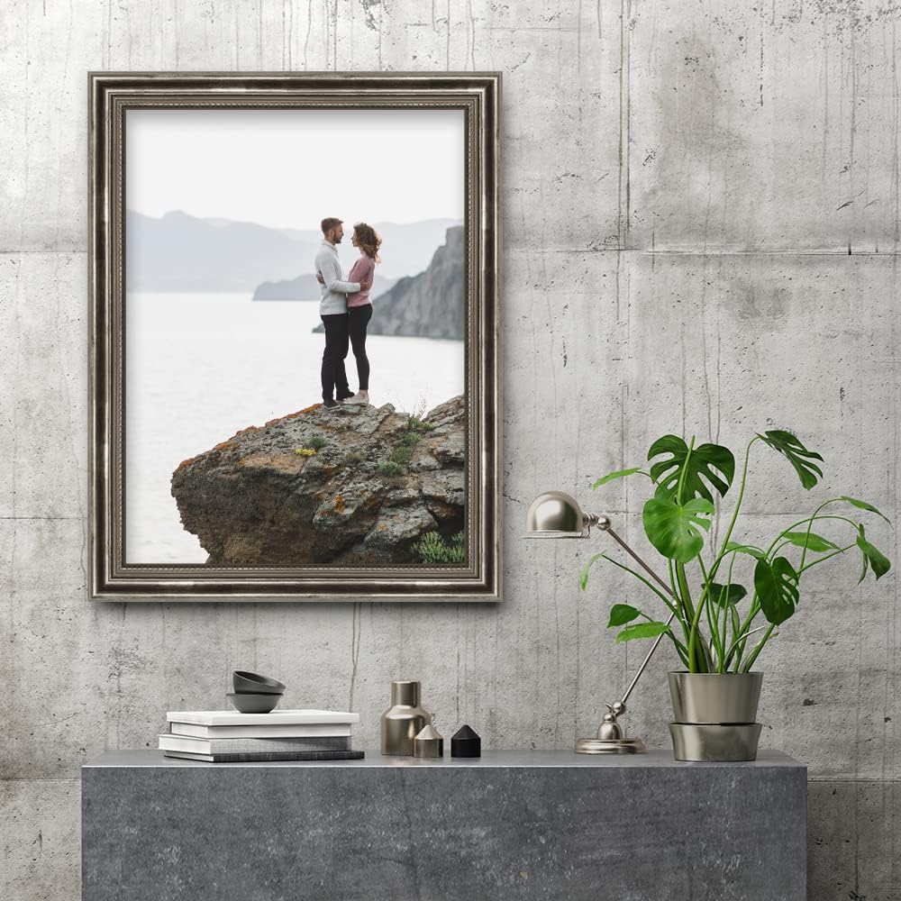 Mende Frames Bilderrahmen Antik 42x60cm DIN A2 I Farbe: Silber I Holzbilderrahmen I Fotorahmen I Sil