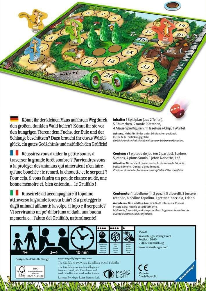 Ravensburger Kinderspiele - 20833 - Wo ist der Grüffelo? - Brettspiel für 2-4 Grüffelo-Fans ab 4 Jah