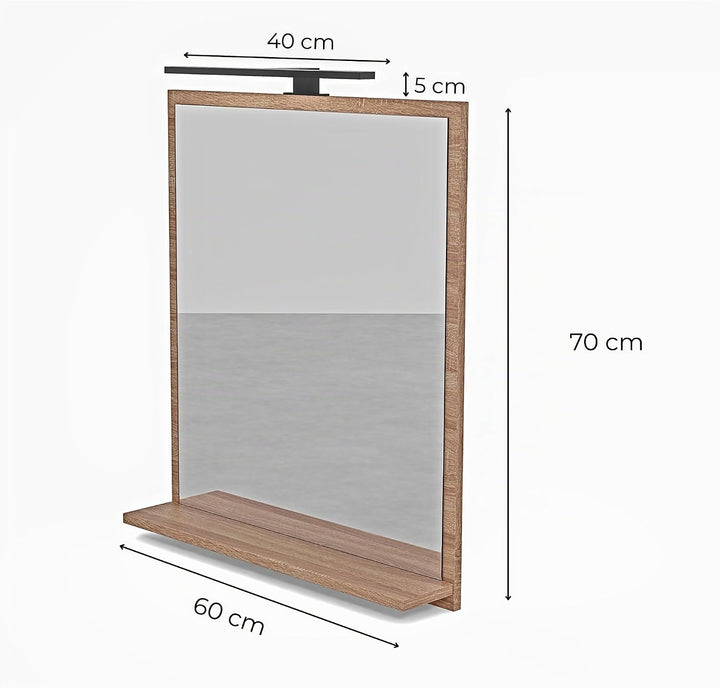 Badspiegel Sonoma mit Beleuchtung 60x70 cm Badezimmerspiegel Wandspiegel mit Ablage LED-Spiegel Neut