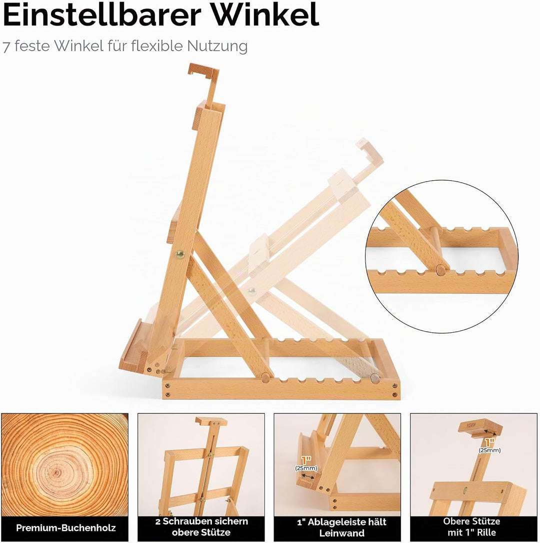 VISWIN Robuste H-Rahmen-Tischstaffelei aus Holz, hält Leinwand bis zu 23", verstellbare Künstler-Tis