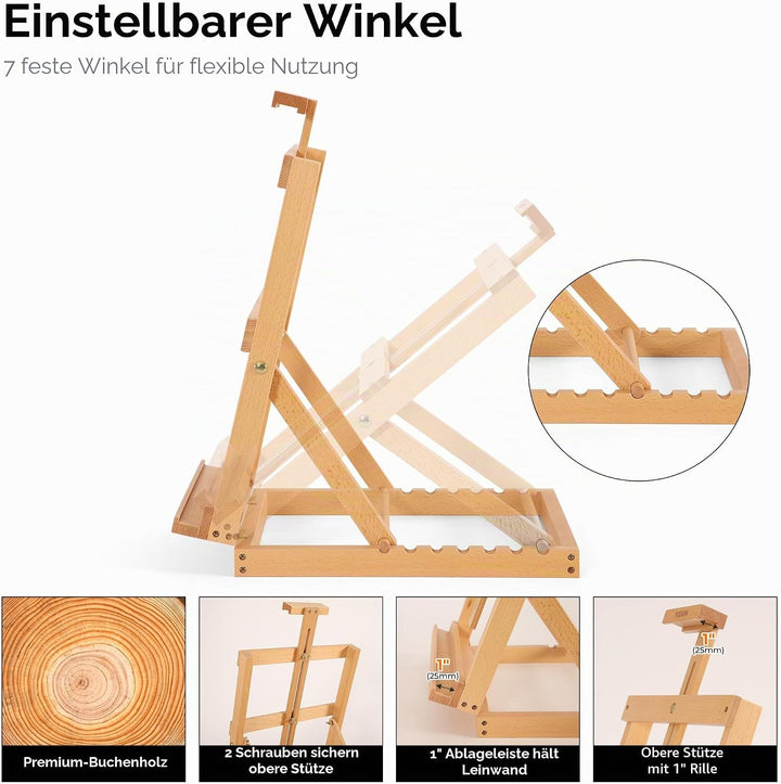 VISWIN Robuste H-Rahmen-Tischstaffelei aus Holz, hält Leinwand bis zu 23", verstellbare Künstler-Tis