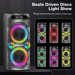 Karaoke-Maschine mit 2 kabellosen Mikrofonen, tragbares PA-System Grosser Bluetooth-Lautsprecher mit