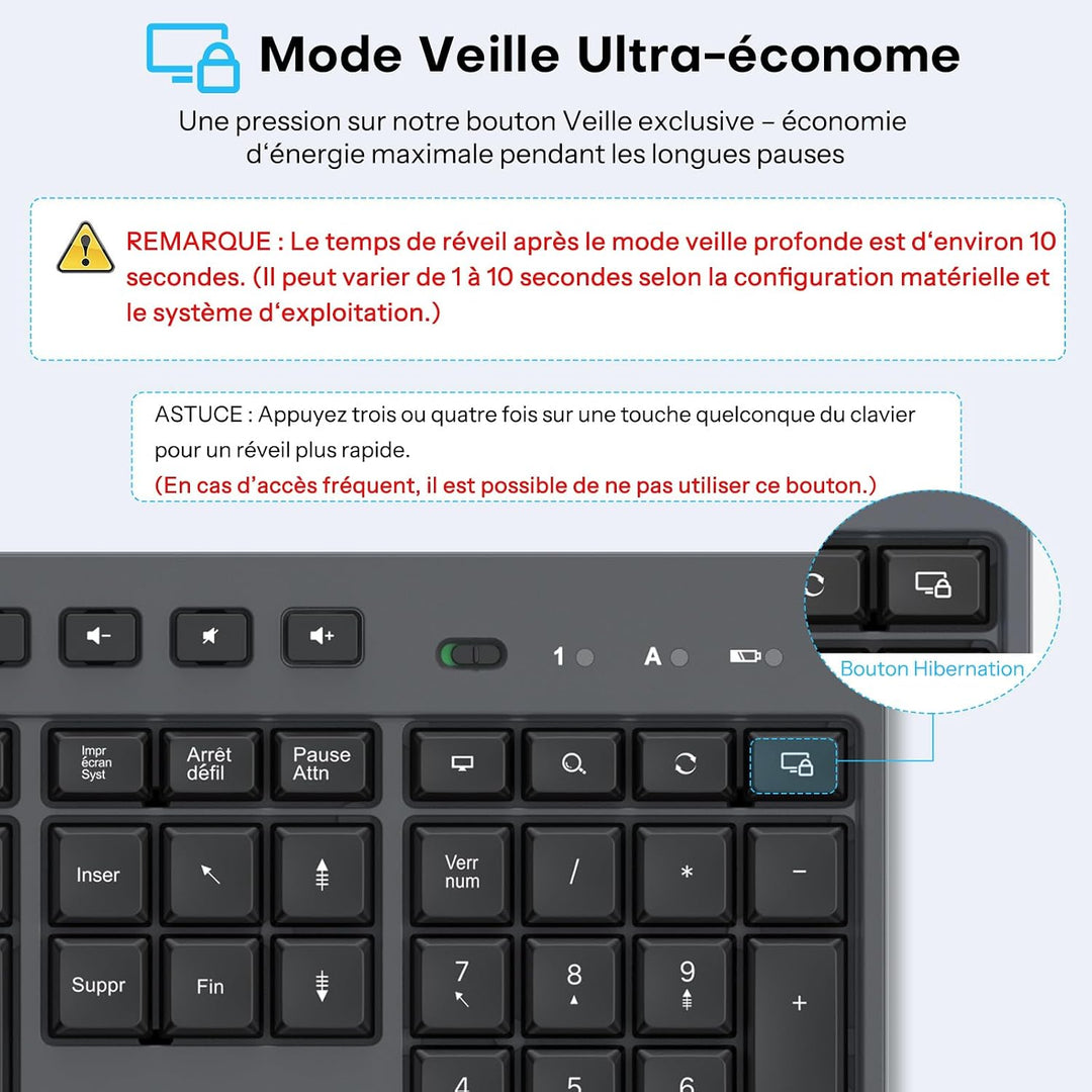 Kabelloses Tastatur-Maus-Set für Windows,OMOTON vollformatige Tastatur für PC/Laptop/Computer mit 2,
