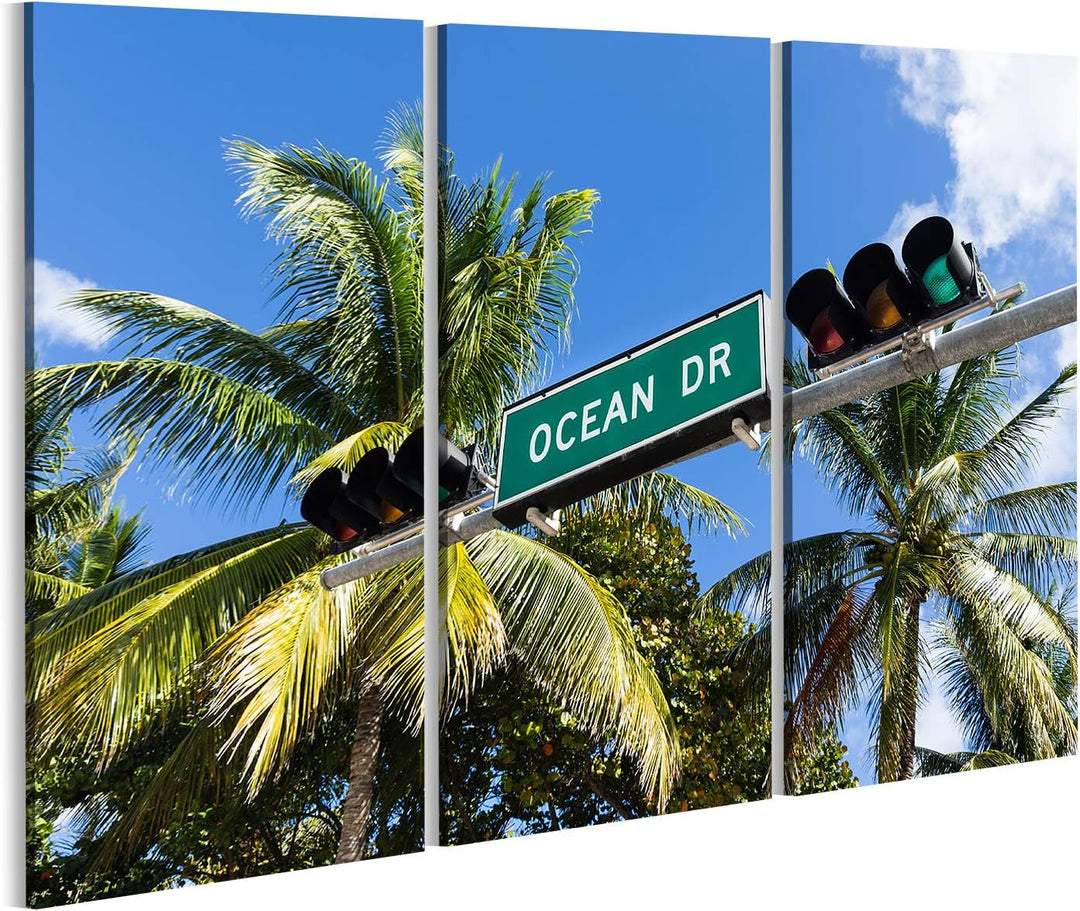 islandburner Bild auf Leinwand Ocean Drive Miami Wandbild Poster Kunstdruck Bilder Format: 130x80cm
