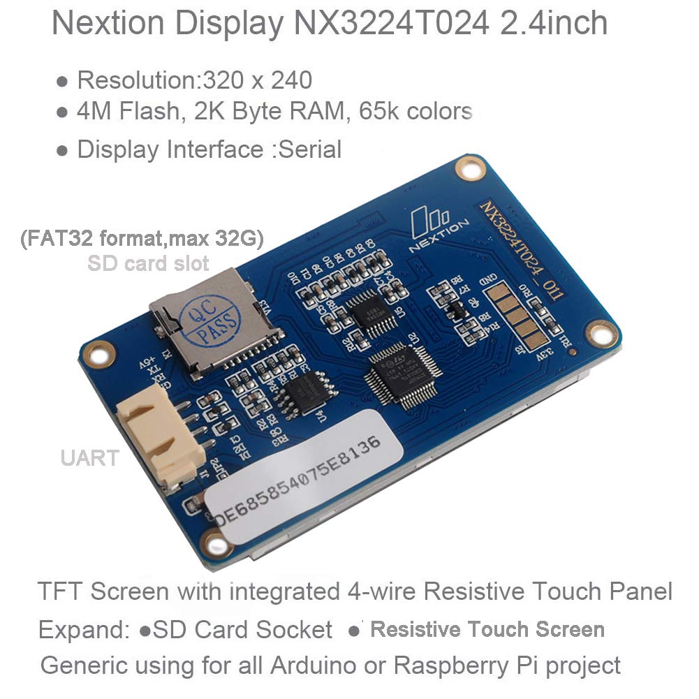 DIYmalls Nextion 2,4 Zoll HMI Display resistiver Touchscreen 5V TFT LCD 320x240 für Arduino ESP32 (N